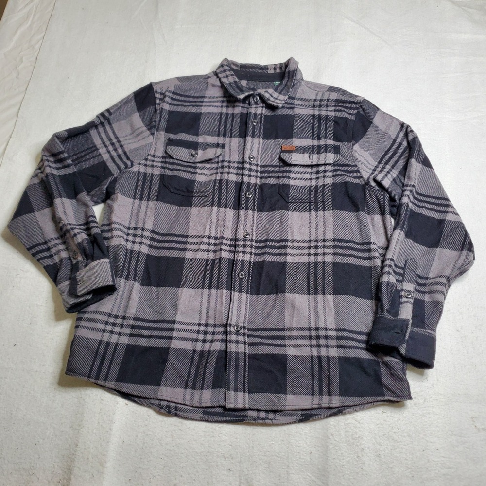 Orvis Mens Flannel Shirt Grey Plaid Long Sleeve XXL